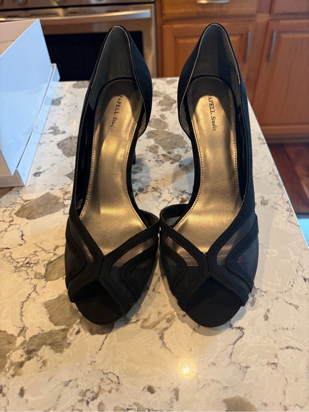 Black Peep-Toe Heels Suede leather
